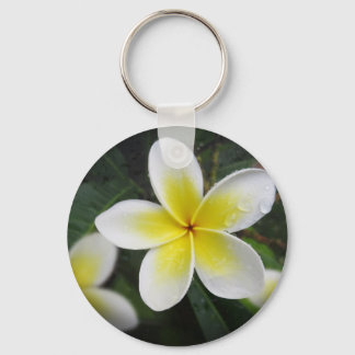 Frangipani And Raindrops Keyring