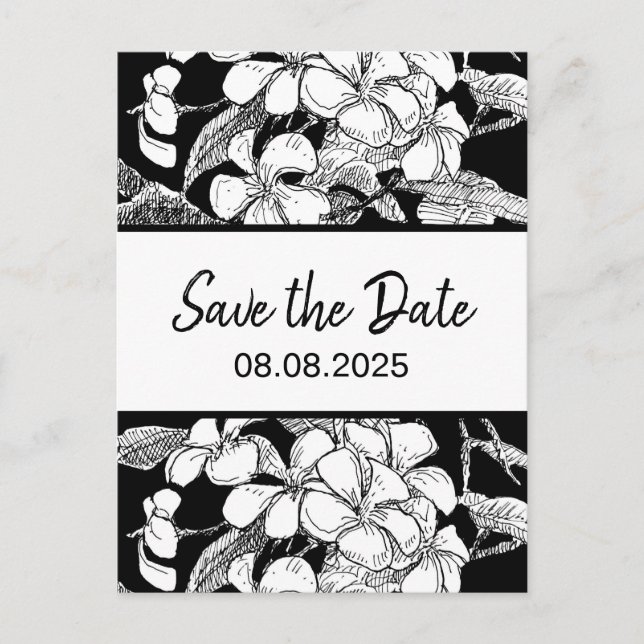 Frangipani Bohemian Botanical Modern Save the Date Postcard (Front)
