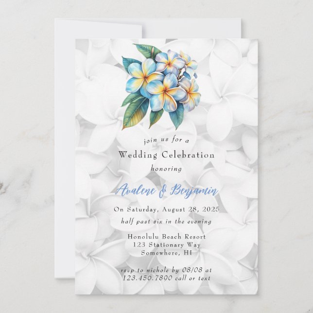 Frangipani Floral Hawaiian Wedding Celebration  Invitation (Front)