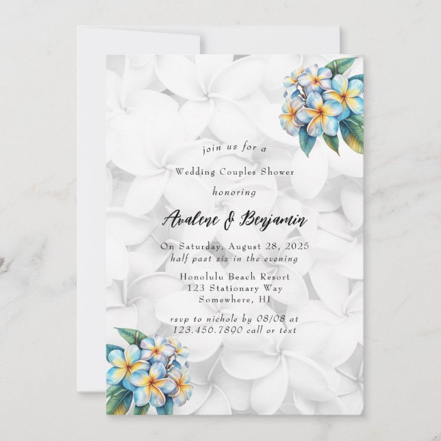 Frangipani Floral Hawaiian Wedding Couples Shower Invitation (Front)