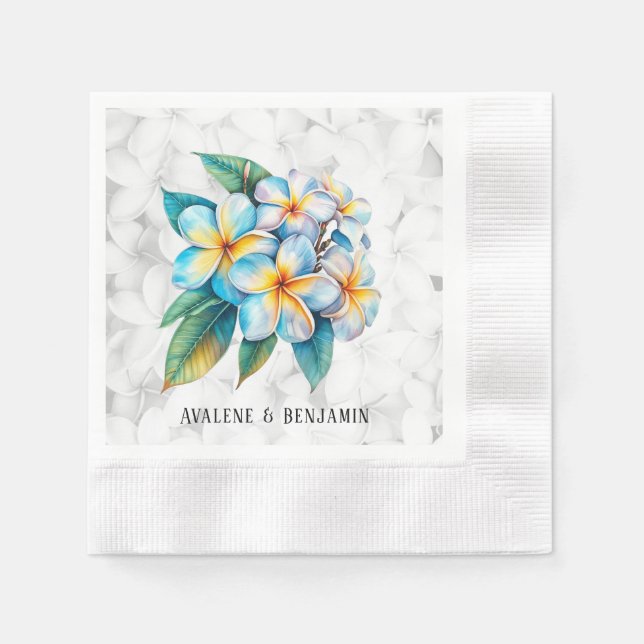 Frangipani Floral Hawaiian Wedding Custom Napkin (Front)