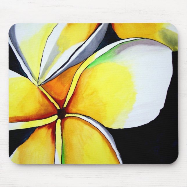 Frangipani flower watercolor original art painting mouse pad (Front)