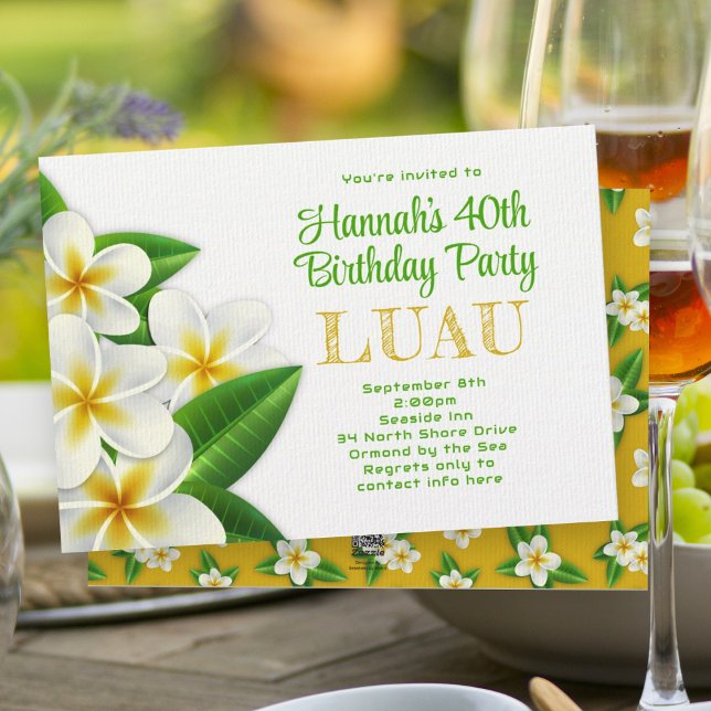 Frangipani Hawaiian Luau Party Invitation (Creator Uploaded)