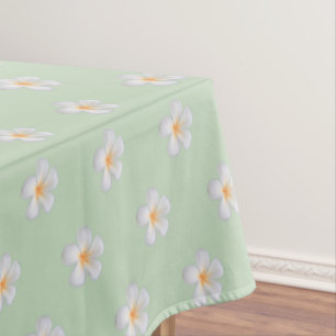 Frangipani Plumeria Flowers on Light Green Tablecloth