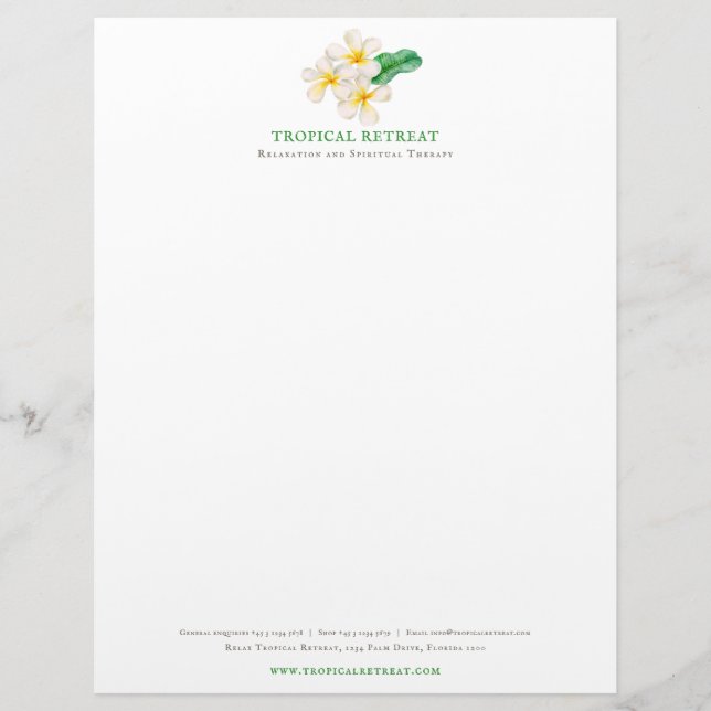 Frangipani Plumeria health wellbeing business Custom Letterhead (Front)