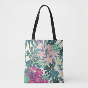Frangipani Tropical: Pink-White Vintage. Tote Bag