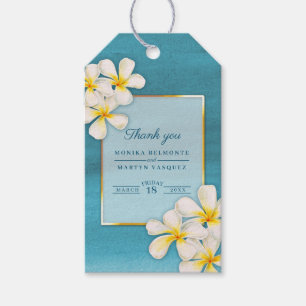 Frangipani white gold tropical flower art wedding gift tags
