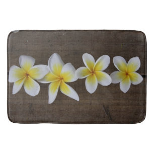 Frangipanis Plumeria on Rustic Wood Bath Mat