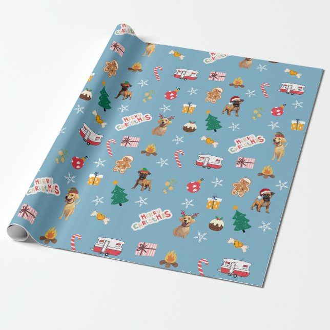 Frank & Baxter Christmas Wrapping Paper - Blue (Unrolled)