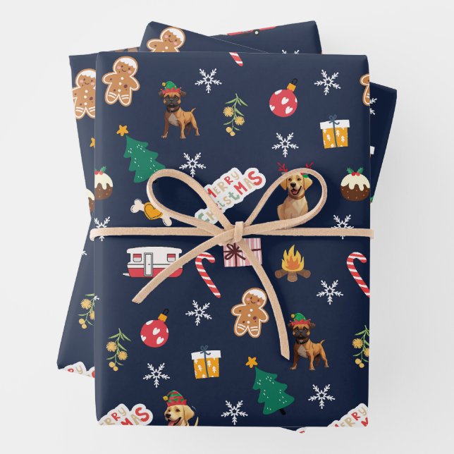 Frank & Baxter Christmas Wrapping Paper - Navy (In situ)