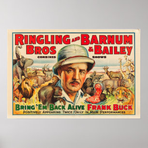 Frank Buck Bring 'Em Back Alive Circus Poster