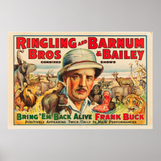 Frank Buck Bring 'Em Back Alive Circus Poster