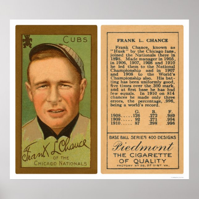 Frank Chance Cubs Baseball 1911 Poster (Front)