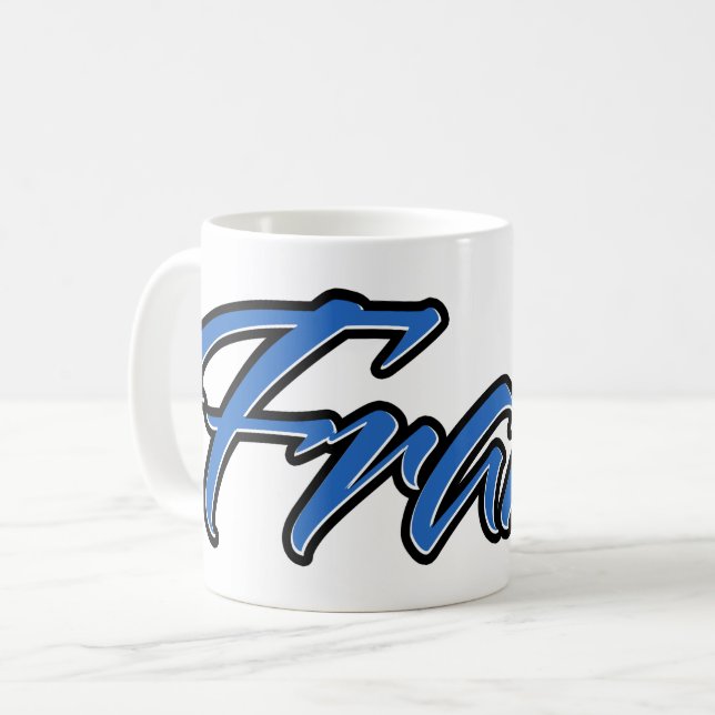 Frank first name last name blue cup coffee cup (Front Left)