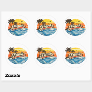 Frank Retro Sunset Name Design Classic Round Sticker
