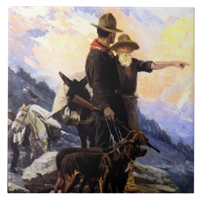Frank Tenney Johnson Western Art "Mountain Hunt" Tile (Front)