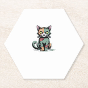FrankenCat Oversized T-Shirt Paper Coaster