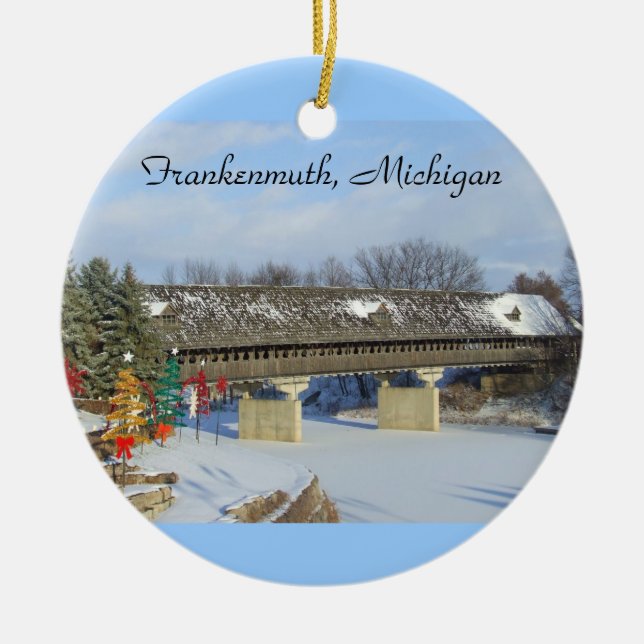 Frankenmuth MI Covered Wooden Bridge Ornament (Front)