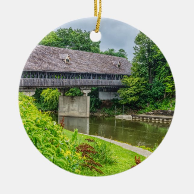 Frankenmuths Covered Bridge Ceramic Tree Decoration (Front)