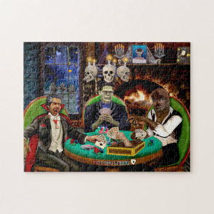 Frankenstein and Dracula Halloween Monster Poker Jigsaw Puzzle