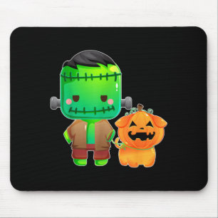 Frankenstein And Pumpkin Dog Halloween Mouse Pad