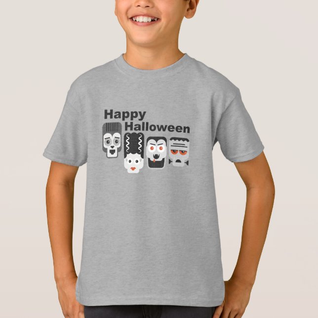 Frankenstein and spooky friends - black, white and T-Shirt (Front)