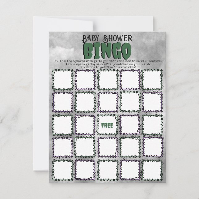 Frankenstein Baby Shower Bingo Game Card (Front)