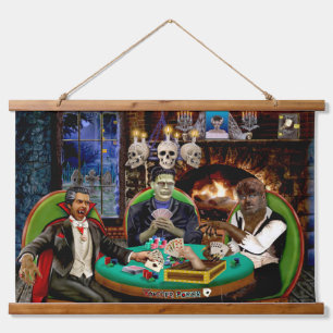 FRANKENSTEIN & DRACULA'S MONSTER POKER HANGING TAPESTRY