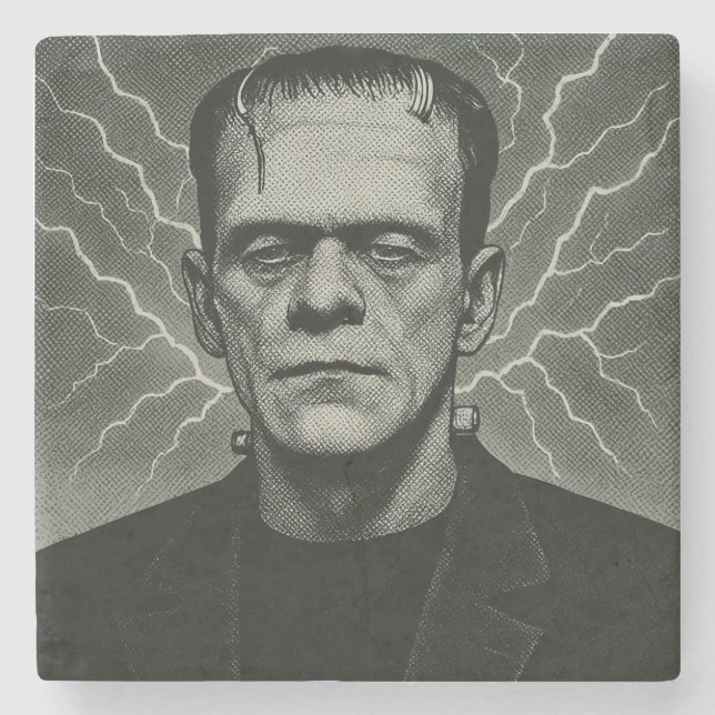 Frankenstein Electricity Art Stone Coaster (Front)