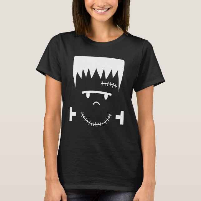 Frankenstein Face Funny Halloween Costume T-Shirt (Front)