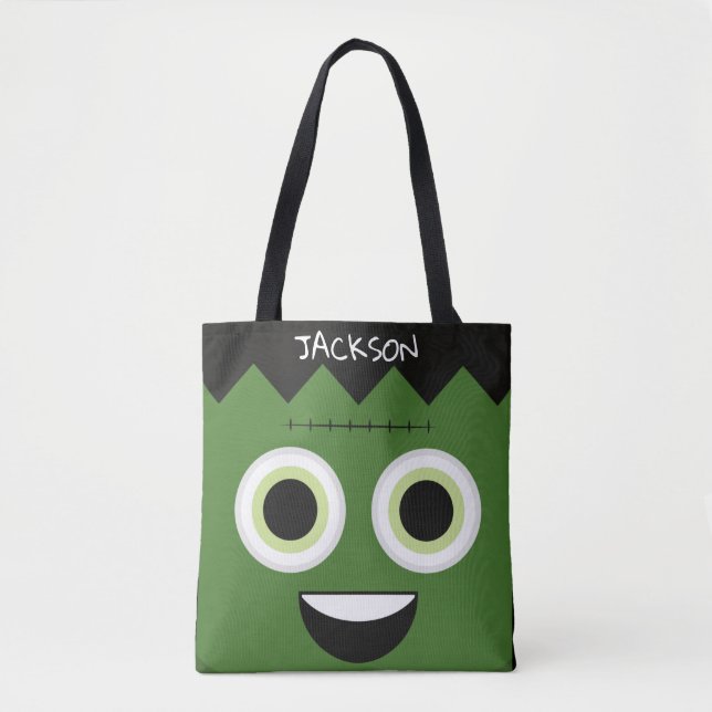 Frankenstein Face Personalised Trick or Treat Bag (Front)