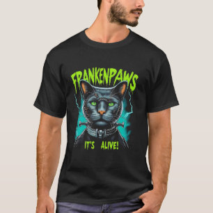 Frankenstein Frankenpaws Spooky Horror Cat Paws Ha T-Shirt