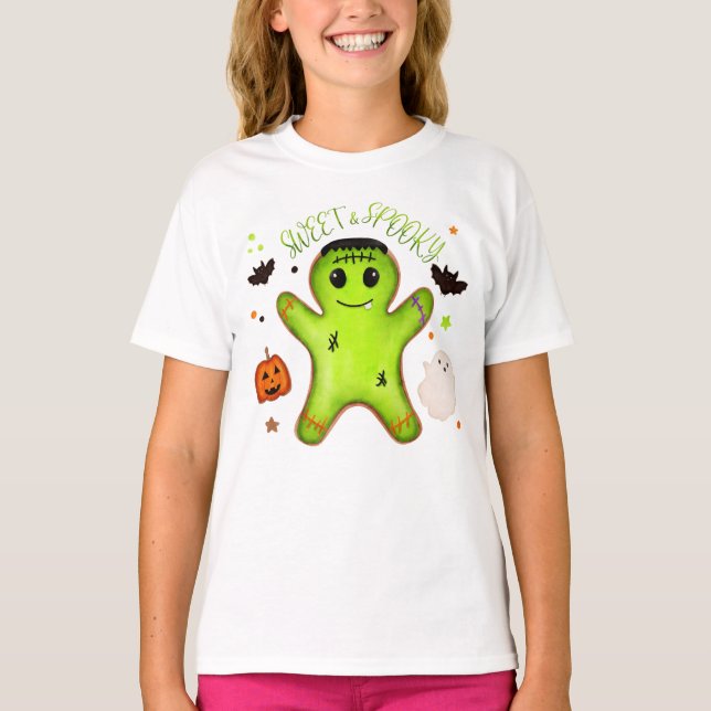 Frankenstein Gingerbread Halloween Kids T-Shirt (Front)