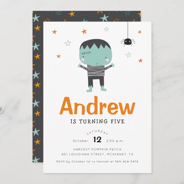 Frankenstein Halloween Birthday Invitation (Front/Back)