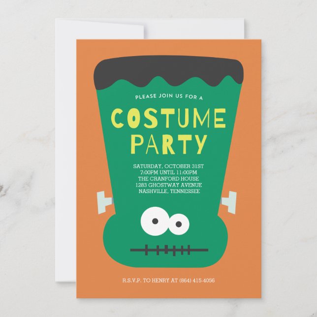 Frankenstein Halloween Costume Party Invitation (Front)