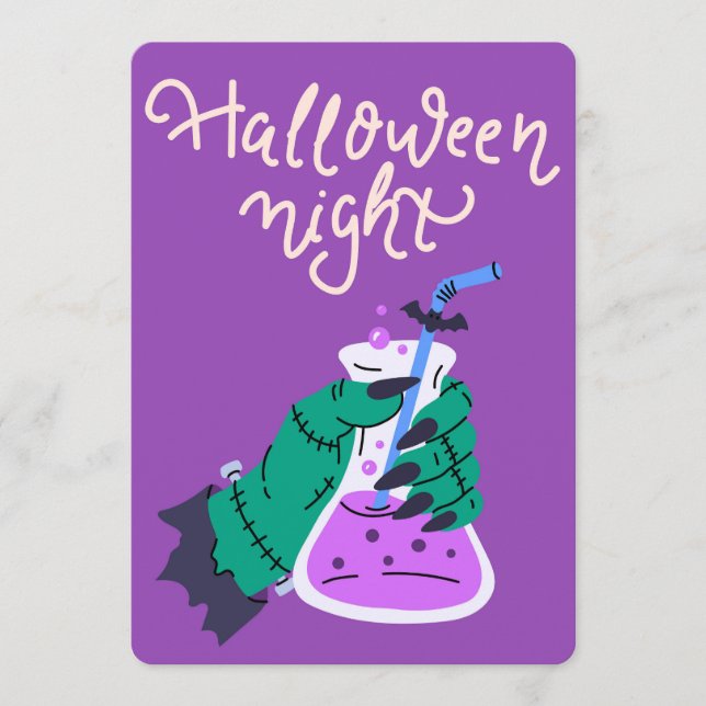 Frankenstein Hand Holding Potion Halloween Night Holiday Card (Front)