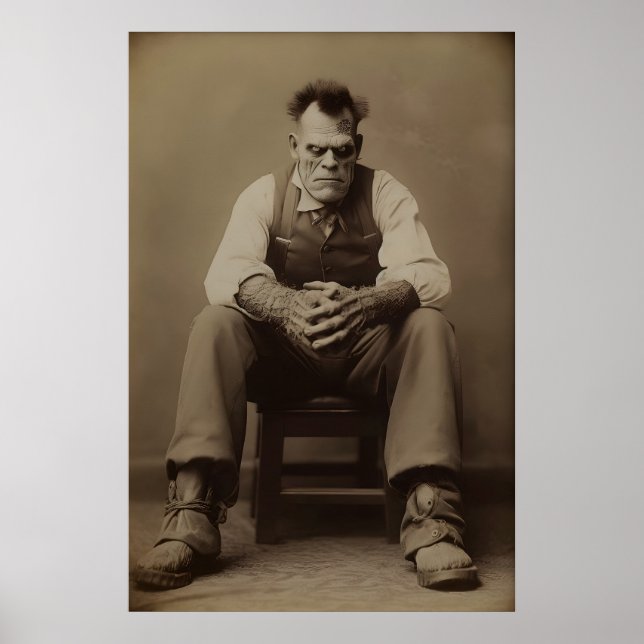 Frankenstein in Studio Vintage Gothic Art Poster (Front)