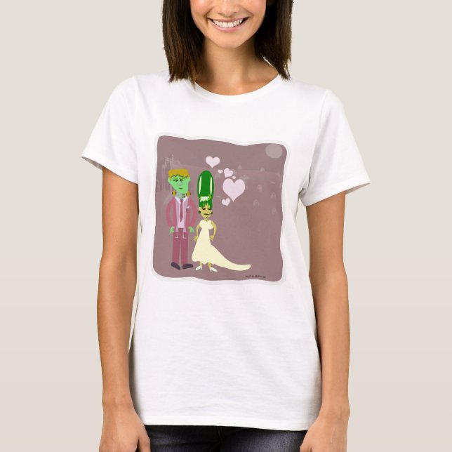 Frankenstein Love Cartoon Halloween Character Art T-Shirt (Front)