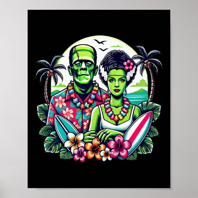 Frankenstein Monster And Bride Tropical Hawaiian B Poster (Front)
