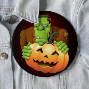 Frankenstein Monster Cartoon with Pumpkin 6 Cm Round Badge