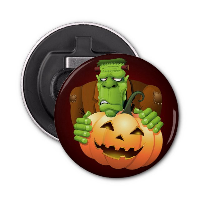 Frankenstein Monster Cartoon with Pumpkin Bottle Opener (Front)