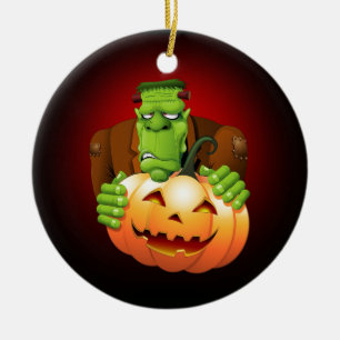 Frankenstein Monster Cartoon with Pumpkin Ceramic Tree Decoration