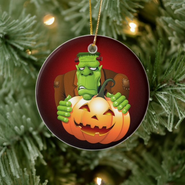 Frankenstein Monster Cartoon with Pumpkin Ceramic Tree Decoration (Tree)