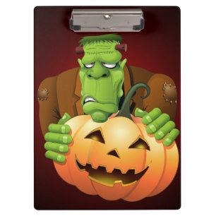Frankenstein Monster Cartoon with Pumpkin Clipboard