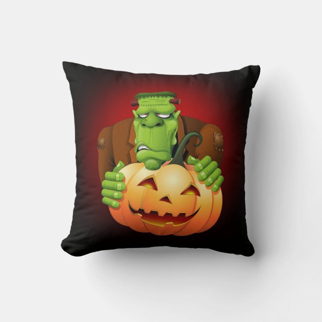 Frankenstein Monster Cartoon with Pumpkin Cushion (Front)