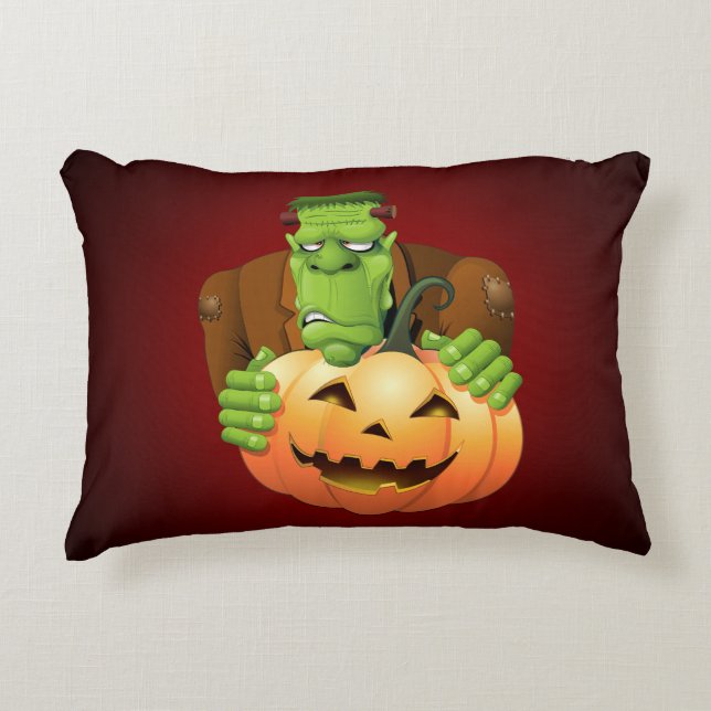 Frankenstein Monster Cartoon with Pumpkin Decorative Cushion (Front)