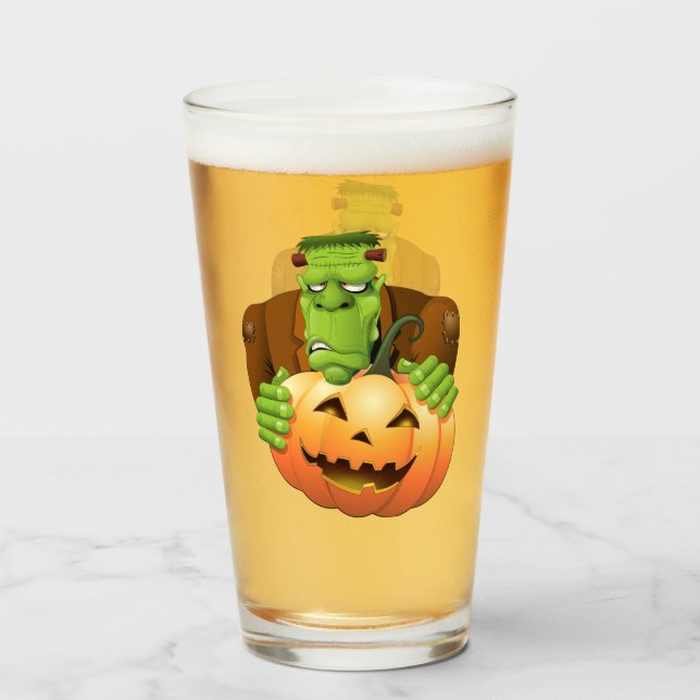 Frankenstein Monster Cartoon with Pumpkin Glass (Front Filled)