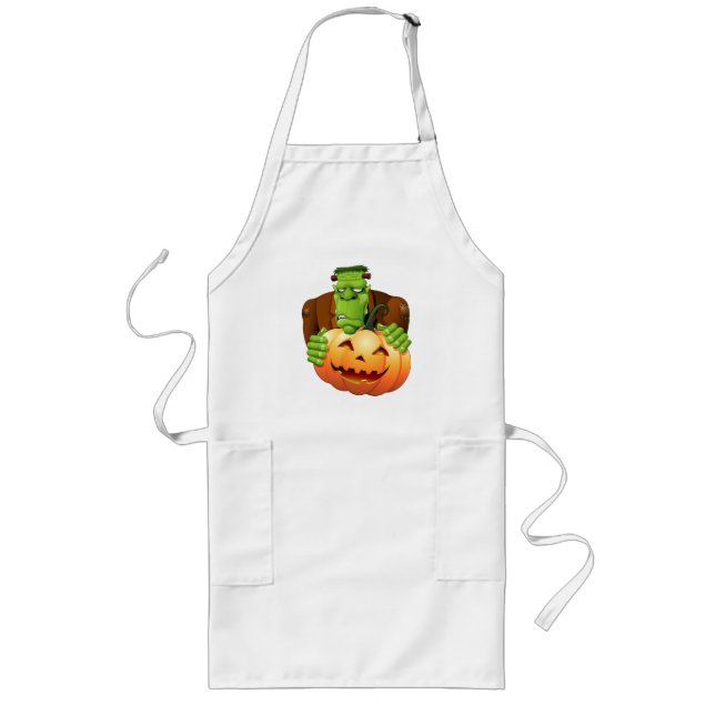 Frankenstein Monster Cartoon with Pumpkin Long Apron (Front)