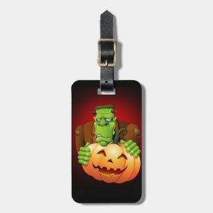 Frankenstein Monster Cartoon with Pumpkin Luggage Tag