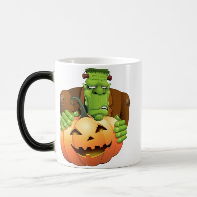 Frankenstein Monster Cartoon with Pumpkin Magic Mug (Left)